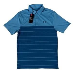 NWT‎ Under Armour Men Heat Gear Loose Blue Short Sleeve Polo Shirt Size Small
